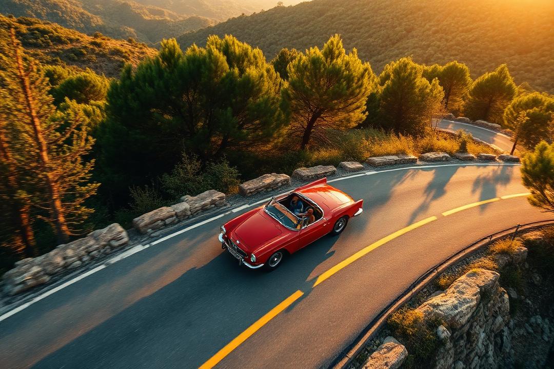 Voiture de luxe sur route méditerranéenne